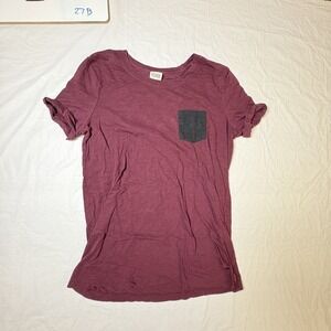 PINK by Victoria's Secret Women's Maroon Shirt, Size Small, Short Sleeve Cuffed